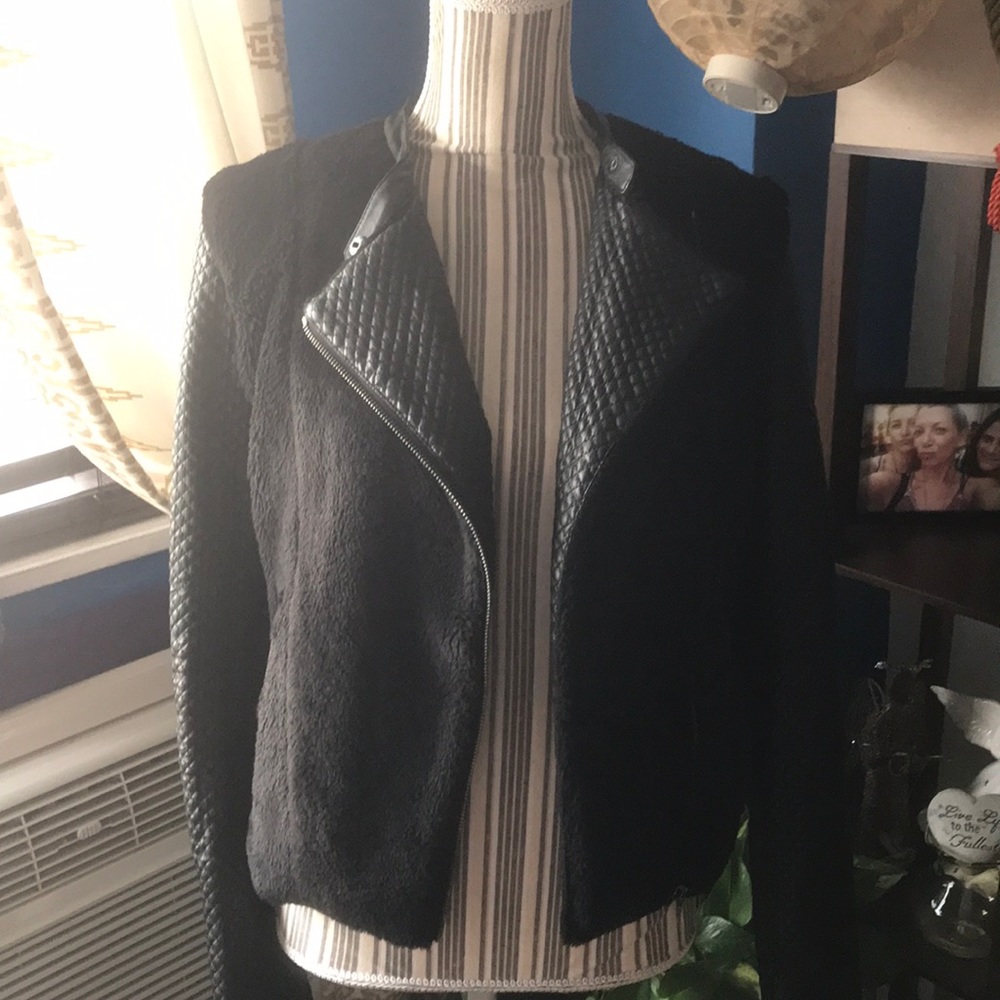Armani Exchange faux fur & leather moto jacket
